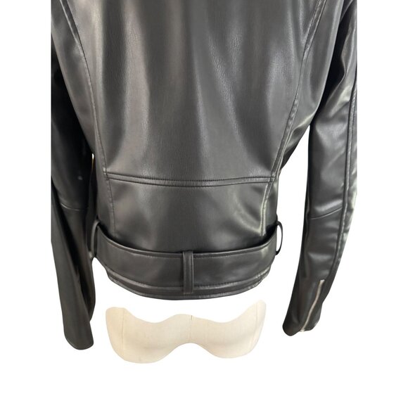 ZARA Small Black Faux Leather Belted Jacket Belted Waist & Zipper Pockets - Picture 11 of 15